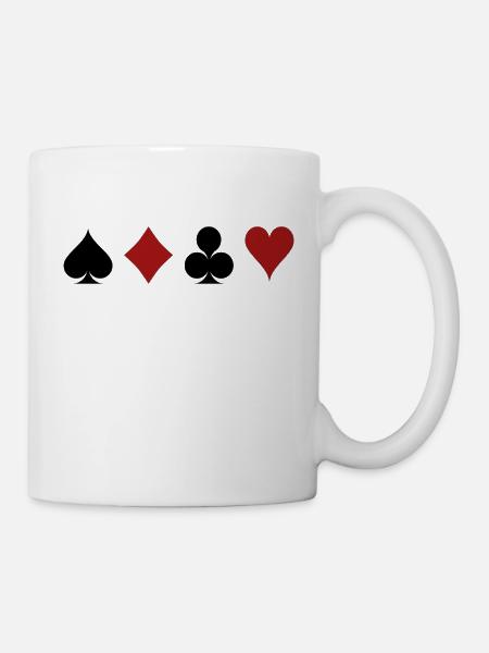 Pik, Karo, Kreuz, Herz Kartensymbole. Geschenkidee - Tasse - Weiß