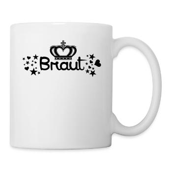 Braut Krone Schriftzug mit Herzen und Sternen - Tasse - Weiß - Rechts