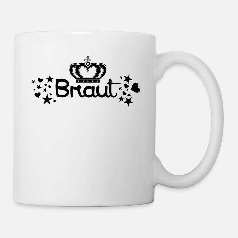 Braut Krone Schriftzug mit Herzen und Sternen - Tasse - Weiß