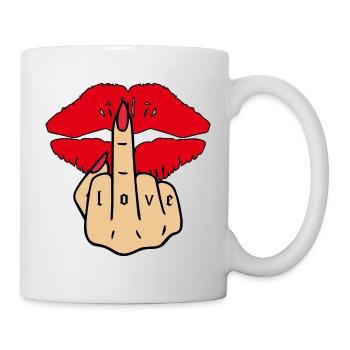 Kissing Love middle finger tattoo - Mug - white - Right