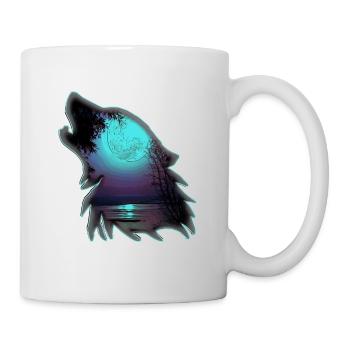 Wolf mit Mond | Yolo-Artwork - Tasse - Weiß - Rechts