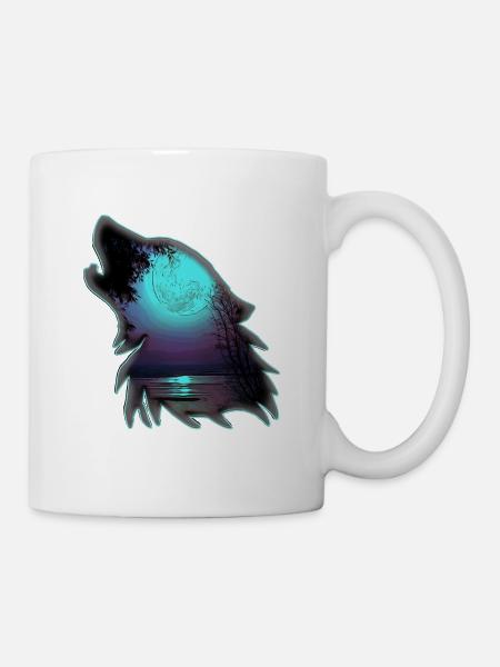 Wolf with moon | Yolo Artwork - Mug - white