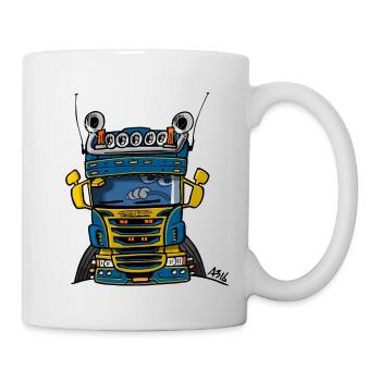 0323 S camion bas bleu jaune - Mug blanc - blanc - Droite