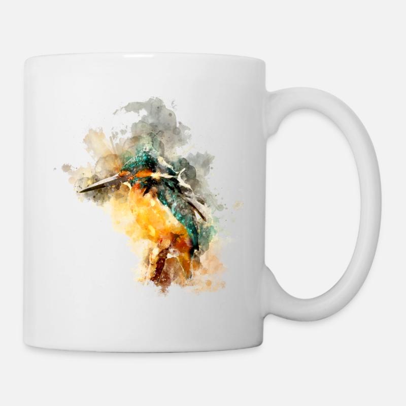 Effet aquarelle oiseau martin-pêcheur - Mug blanc - blanc