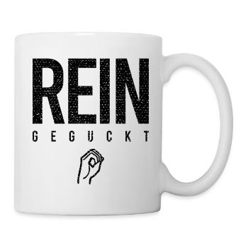 Reingeguckt als OK Zeichen mit der Hand und Finger - Tasse - Weiß - Rechts