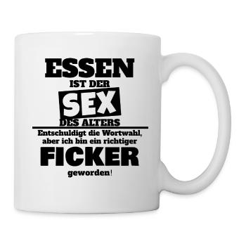 Essen Sex des Alter lustig Geschenkidee Spruch fun - Tasse - Weiß - Rechts