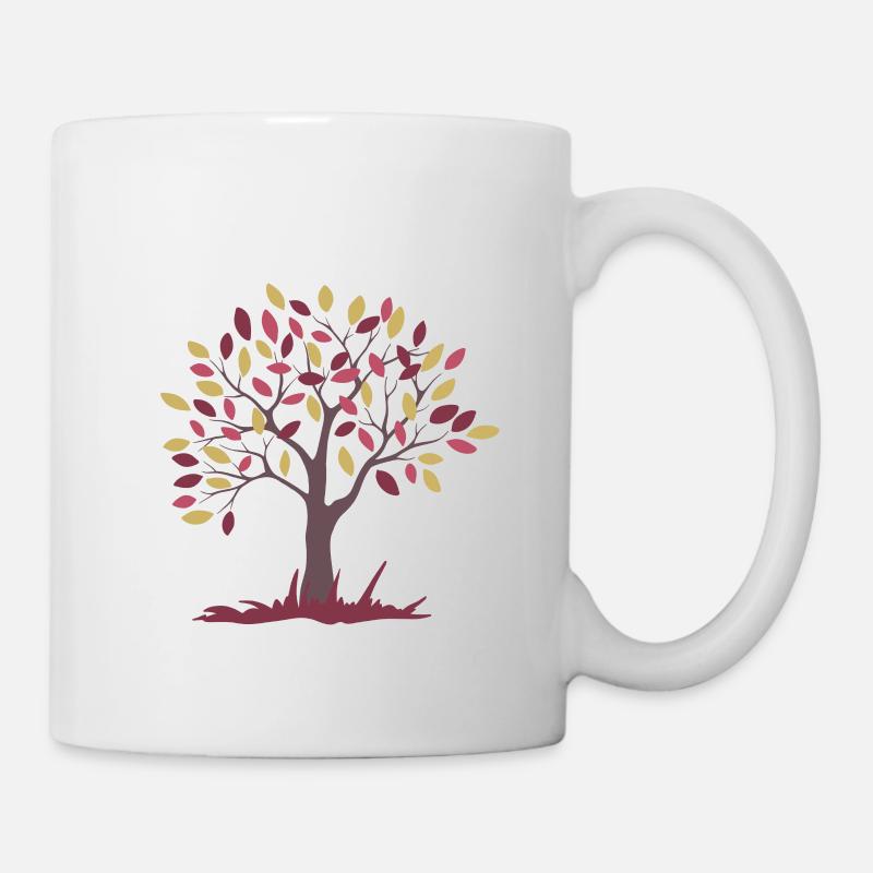 brauner Baum mit rosa und gelben Blättern - Tasse - Weiß
