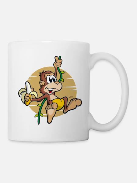 cheeky little cartoon monkey with banana - Mug - white