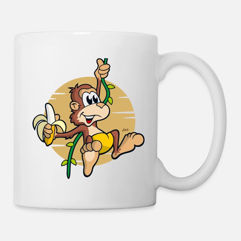 effronté petit singe de dessin animé à la banane - Mug blanc - blanc
