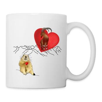 verliebt, Berge, Murmeltier, Steinbock, Herz - Tasse - Weiß - Rechts