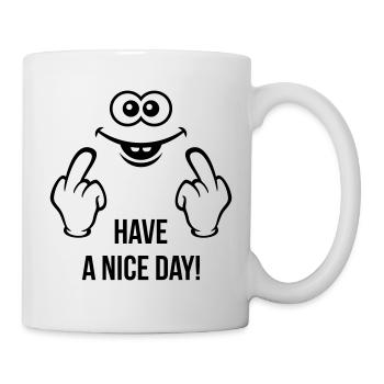 Smiling Face – Have A Nice Day! (Stinkefinger) - Tasse - Weiß - Rechts