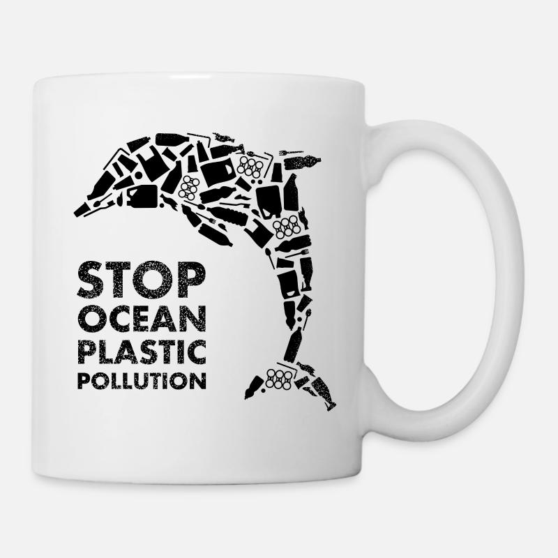 Dauphin noir Stop Ocean Plastic Pollution - Mug blanc - blanc