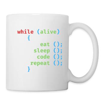 WHILE ALIVE EAT SLEEP CODE REPEAT - Tasse - Weiß - Rechts