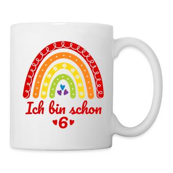 6. Geburtstag Mädchen Regenbogen Ich bin schon 6 - Tasse - Weiß - Rechts