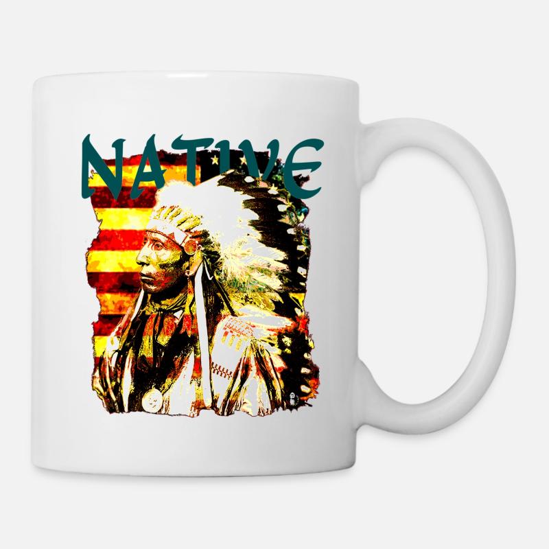 Chef autochtone sur le drapeau des États-Unis - Mug blanc - blanc