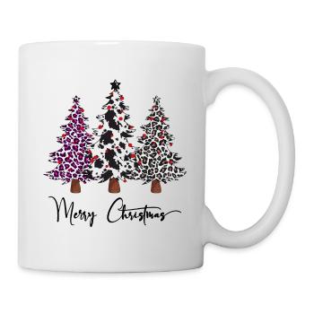 Merry Christmas Leopard Buffalo Plaid Trees, Xmas - Mug - white - Right