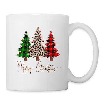 Merry Christmas Leopard Buffalo Plaid Trees, Xmas - Mug - white - Right