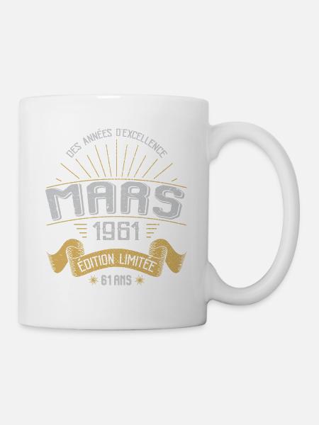 61 Ans Anniversaire Vintage Né(e) en Mars 1961 - Mug blanc - blanc