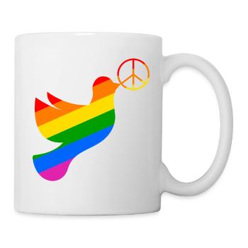 Friedenstaube in regenbogenfarben mit Peacezeichen - Tasse - Weiß - Rechts