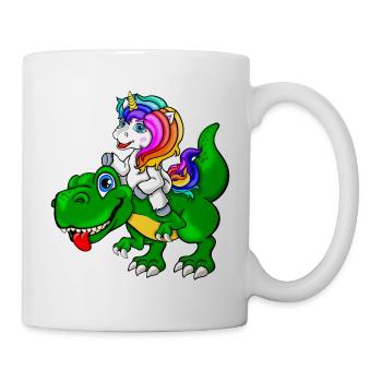 Einhorn reitet auf Dinosaurier - Einhorn Dino - Tasse - Weiß - Rechts