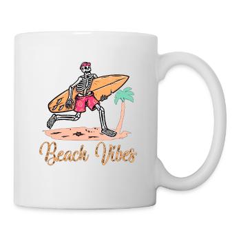 Beach Vibes Skeleton Palm Trees, Vacation, Beach - Mug - white - Right
