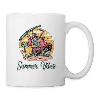 Beach Vibes Skeleton Palm Trees, Vacation, Beach - Mug - white - Right