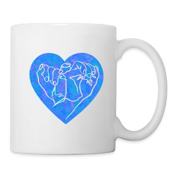 Hände Herz Strichzeichnung blau - Tasse - Weiß - Rechts
