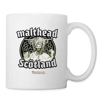 Whisky Merch Design Malthead Scotland Hochlandrind - Tasse - Weiß - Rechts
