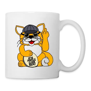 Lustiger Kater mit Sonnenbrille, Ich muss gar nix! - Tasse - Weiß - Rechts