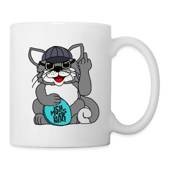 Lustiger Kater mit Sonnenbrille, Ich muss gar nix! - Tasse - Weiß - Rechts