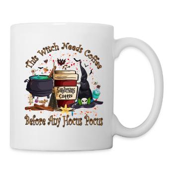 Diese Hexe braucht Kaffee, Halloween, Halloween Deko - Tasse - Weiß - Rechts