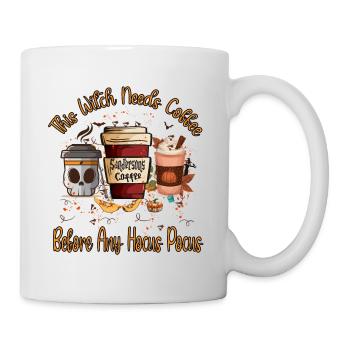Diese Hexe braucht Kaffee, Halloween, Halloween Deko - Tasse - Weiß - Rechts