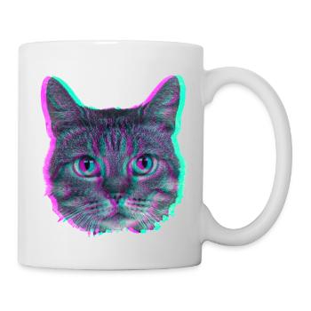 Katzenkopf - Retro - Tasse - Weiß - Rechts