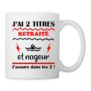 J'ai deux titres retraité et nageur - Mug blanc - blanc - Droite