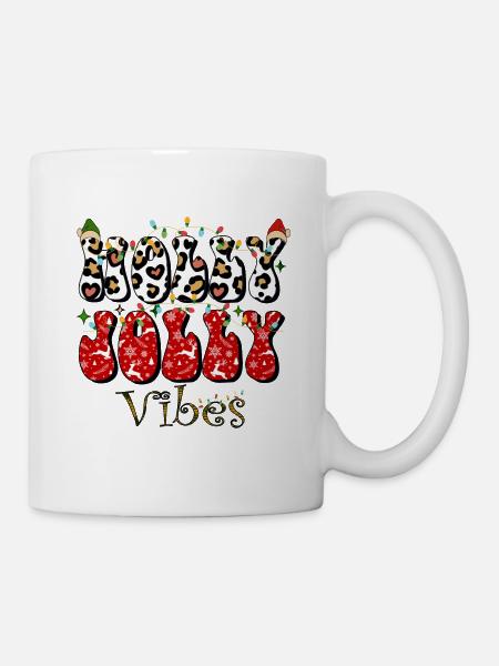 Holly Jolly Vibes, Weihnachtsstimmung, Weihnachtsfamilie - Tasse - Weiß