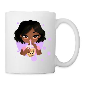 Kawaii afro noire africaine buvant du bubble tea - Mug blanc - blanc - Droite