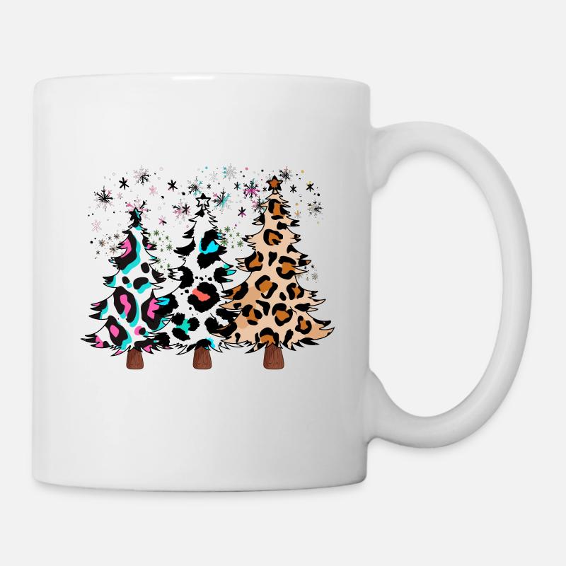 Weihnachtsbäume, Leoparden-Weihnachtsbäume, Winter - Tasse - Weiß