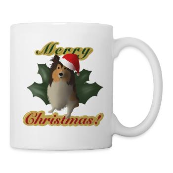 Merry Christmas Sheltie Comic Hund Weihnachten - Tasse - Weiß - Rechts