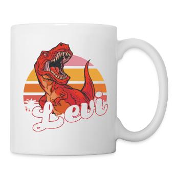 LEVI - Beautiful boy name with T-REX Dino - Mug - white - Right