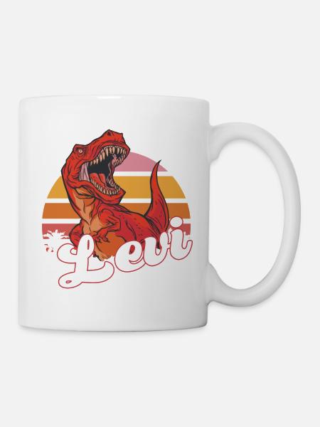 LEVI - Beautiful boy name with T-REX Dino - Mug - white