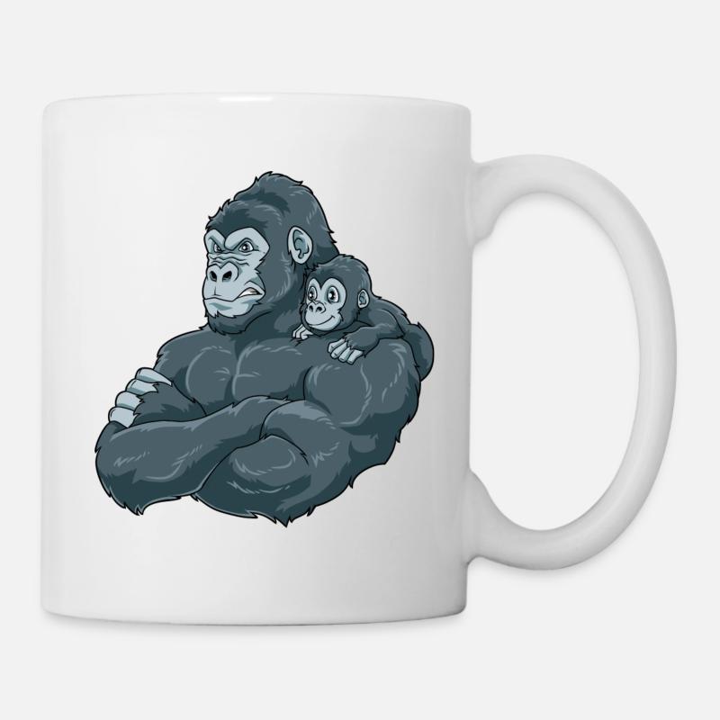 Starker Gorilla mit Gorilla Kind - Tasse - Weiß