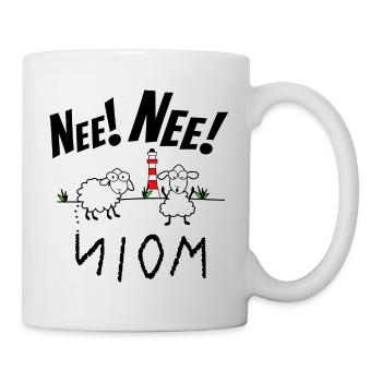 Moin Plattdeutsch Norddeutsch Schafe Leuchtturm - Tasse - Weiß - Rechts