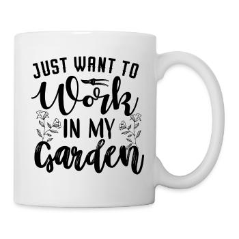 Gardener in the garden Hobby gardener cares for plants - Mug - white - Right