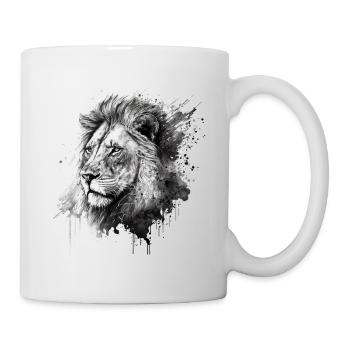 Lion Lion's Head Black and White Drawn Art - Mug - white - Right