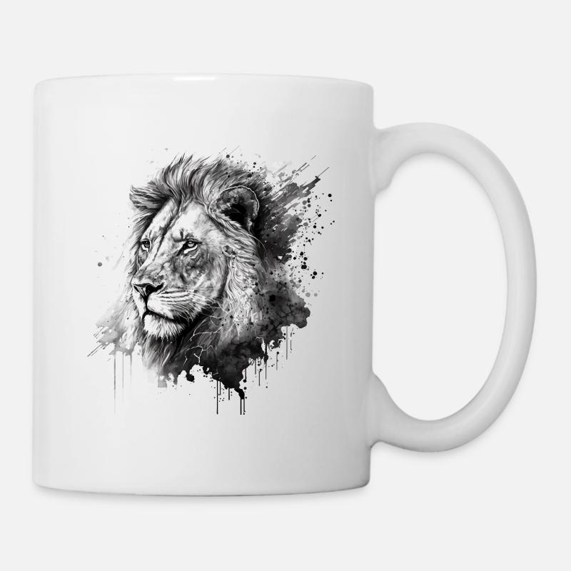 Tête de Lion Tête de Lion Noir et Blanc Dessiné - Mug blanc - blanc