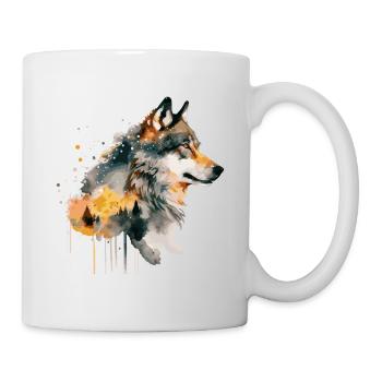 Wolf Aquarell Kunst Kopf Wolfskopf Natur Wildnis - Tasse - Weiß - Rechts