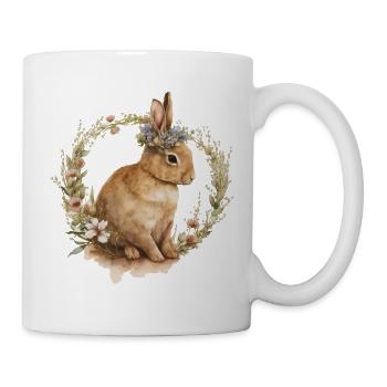 Vintage Kaninchen mit Blumenkranz - Tasse - Weiß - Rechts