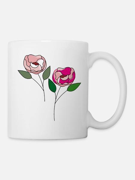 zwei Blumen - Tasse - Weiß