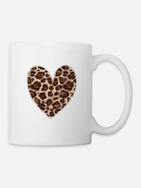 Amour de la Saint-Valentin, Cœur de léopard, Saint-Valentin, Vache - Mug blanc - blanc