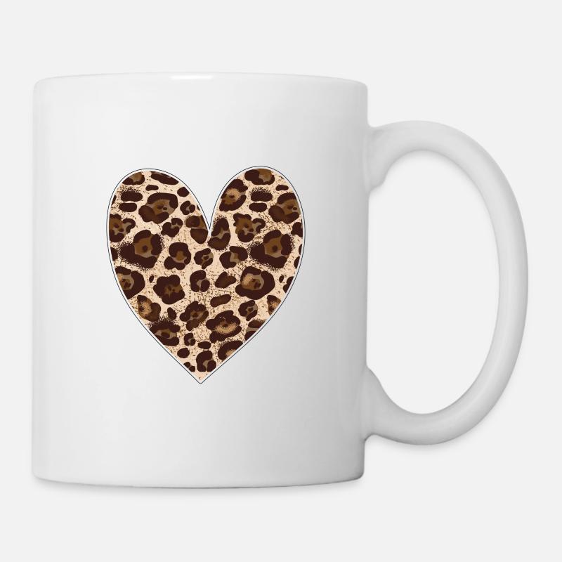 Amour de la Saint-Valentin, Cœur de léopard, Saint-Valentin, Vache - Mug blanc - blanc